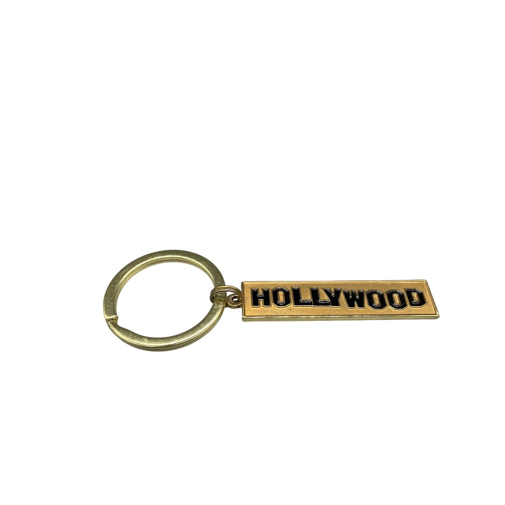 Vintage 2000 Hollywood Gold Tone Keychain Finesse Designs Souvenir Black Enamel